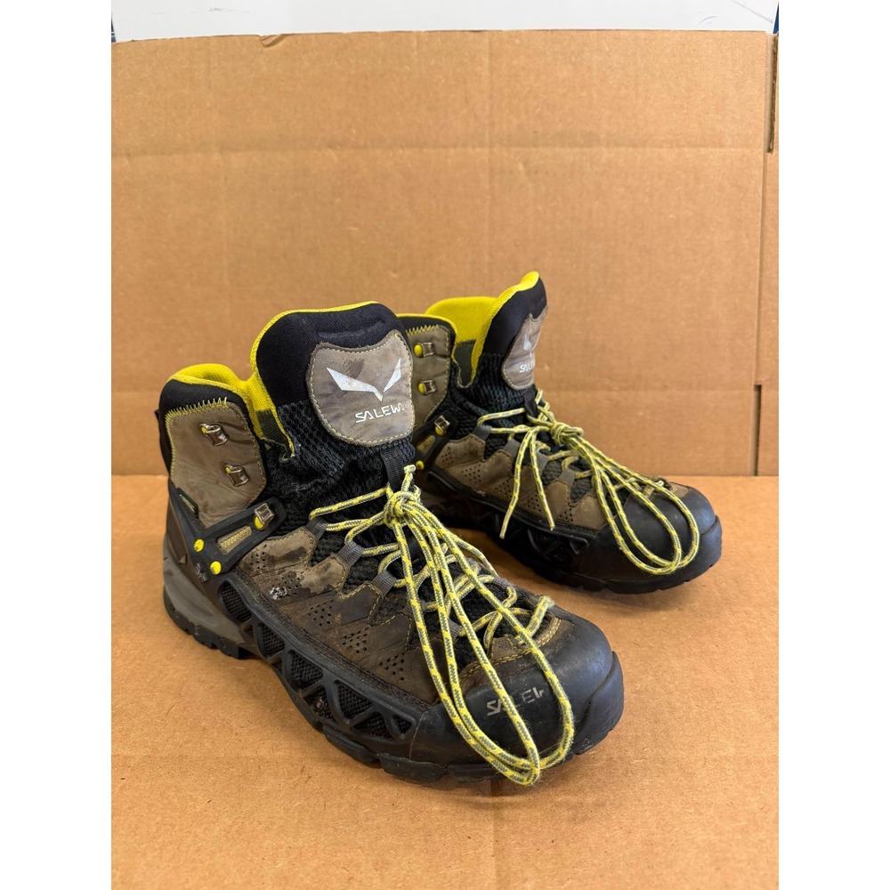 Salewa Alp Flow Mid GTX Lace Up Hiking Boots Smoke Yellow Mens Size 11 US